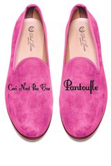 Del Toro Prince Albert Peony Pink Slipper Loafers with Ceci Nest Pas Une Pantoufle Embroidery