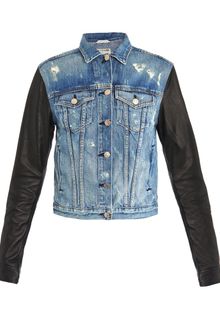 Rag & Bone Tattered Leather Sleeve Denim Jacket - Lyst