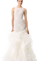 Theia Embroidered Lace Cascading Ruffle Gown