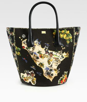 Dolce & Gabbana Large Ingrid Sicily Map Print Canvas Leather Bucket Bag - Lyst