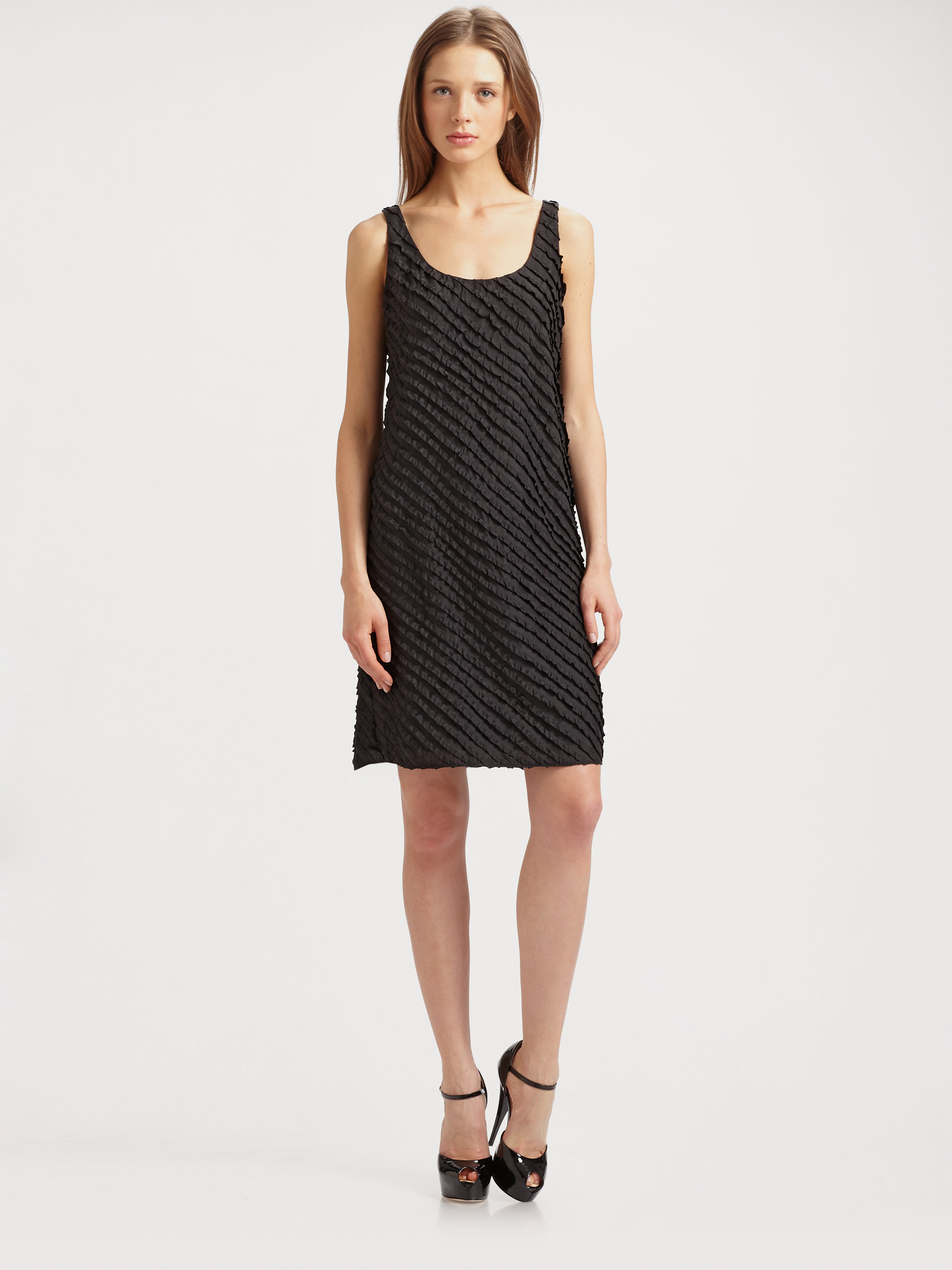 Eileen Fisher Silk Ruffle Tank Dress in Black Lyst