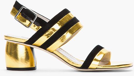 Marc Jacobs Gold Striped Calf Leather Mirror Sandals in Gold | Lyst