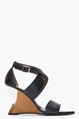 Marni Black Leather and Silver Wedge Sandals