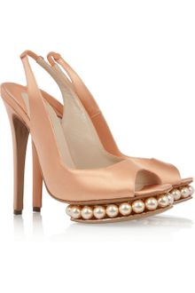 Nicholas Kirkwood Silk and Faux Pearl Platform Slingbacks - Lyst
