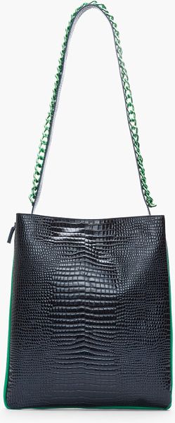 Raf Simons Navy Crocembossed Zipper and Chain Messenger Bag - Lyst