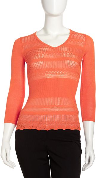 Alberto Makali Pointelle Lace Front V-Neck Sweater - Lyst