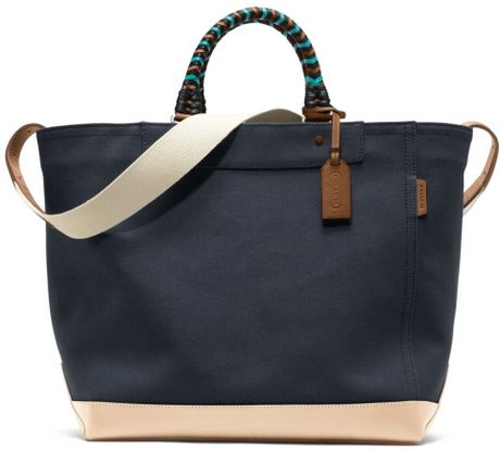Coach Bleecker Beach Canvas Tote in Blue (silvernavy) Coach Bleecker Beach Canvas Tote in Blue (silvernavy)