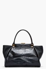 Lanvin Large Black Crocembossed Leather Trilogy Tote
