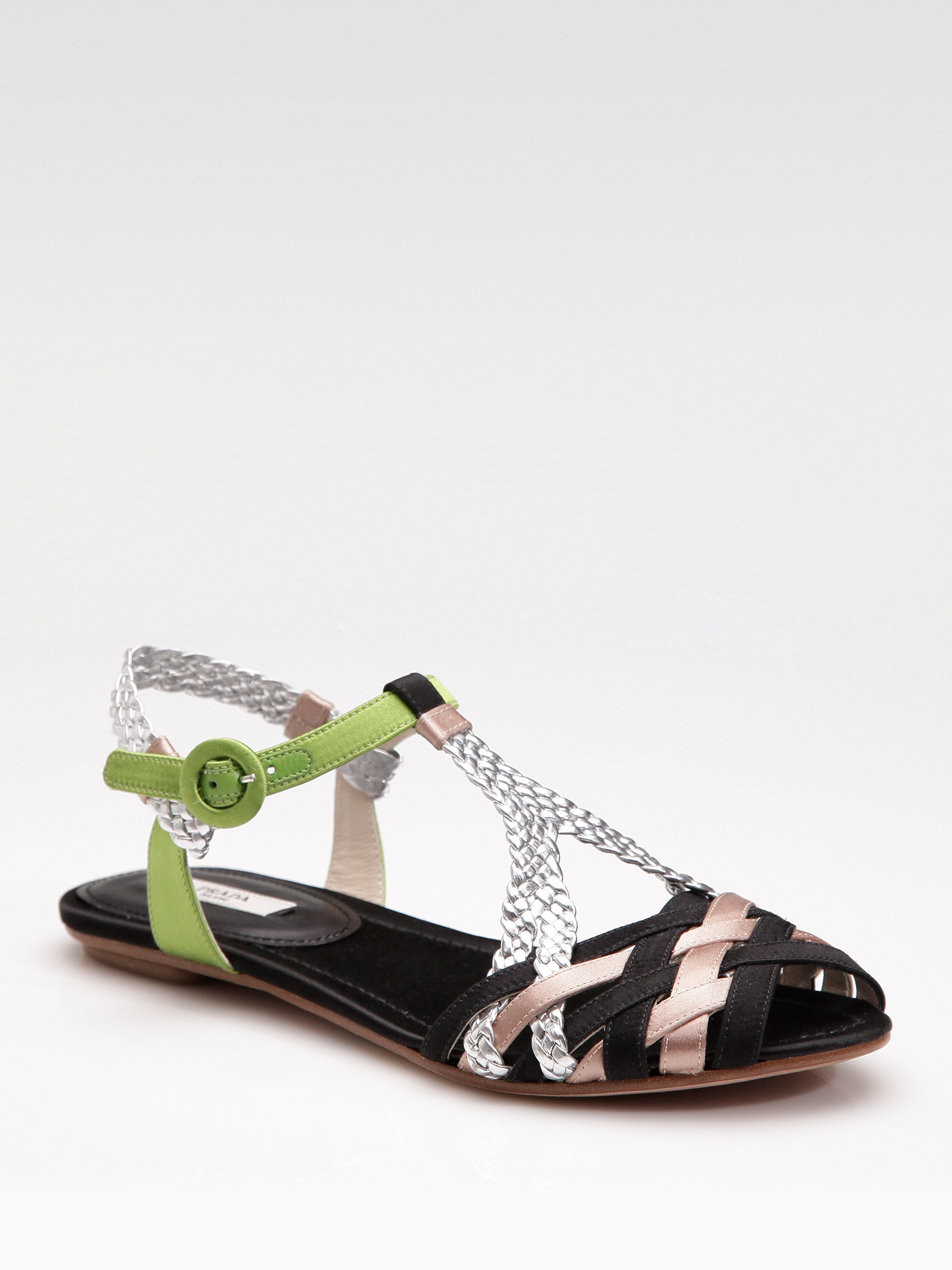 prada silver flat sandals