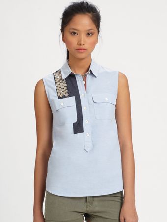 Sachin & Babi Magnolia Embellished Chambray Cotton Shirt - Lyst