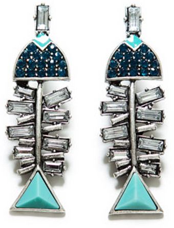 Zara Long Fishbones Earring with Gems - Lyst