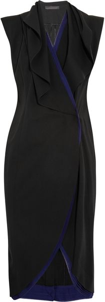 Donna Karan New York Woolblend Twill and Pleated Silkchiffon Dress - Lyst
