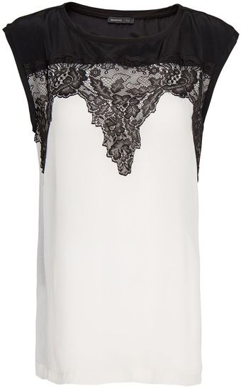 Mango Lace Detail Twotone Blouse - Lyst