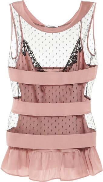Moschino Striped Silksatin and Tulle Top - Lyst