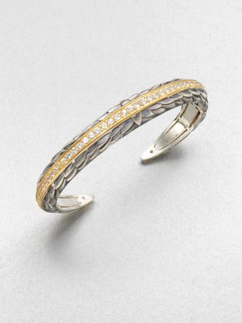 Elizabeth And James White Sapphire Accented 23k Gold Sterling Silver Bangle Bracelet - Lyst