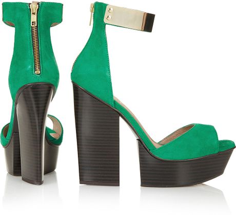 Topshop Block Heel Cuff Sandals in Green | Lyst