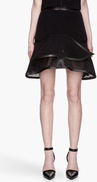 Mugler Black Net and Leather A-Line Mini-Skirt - Lyst
