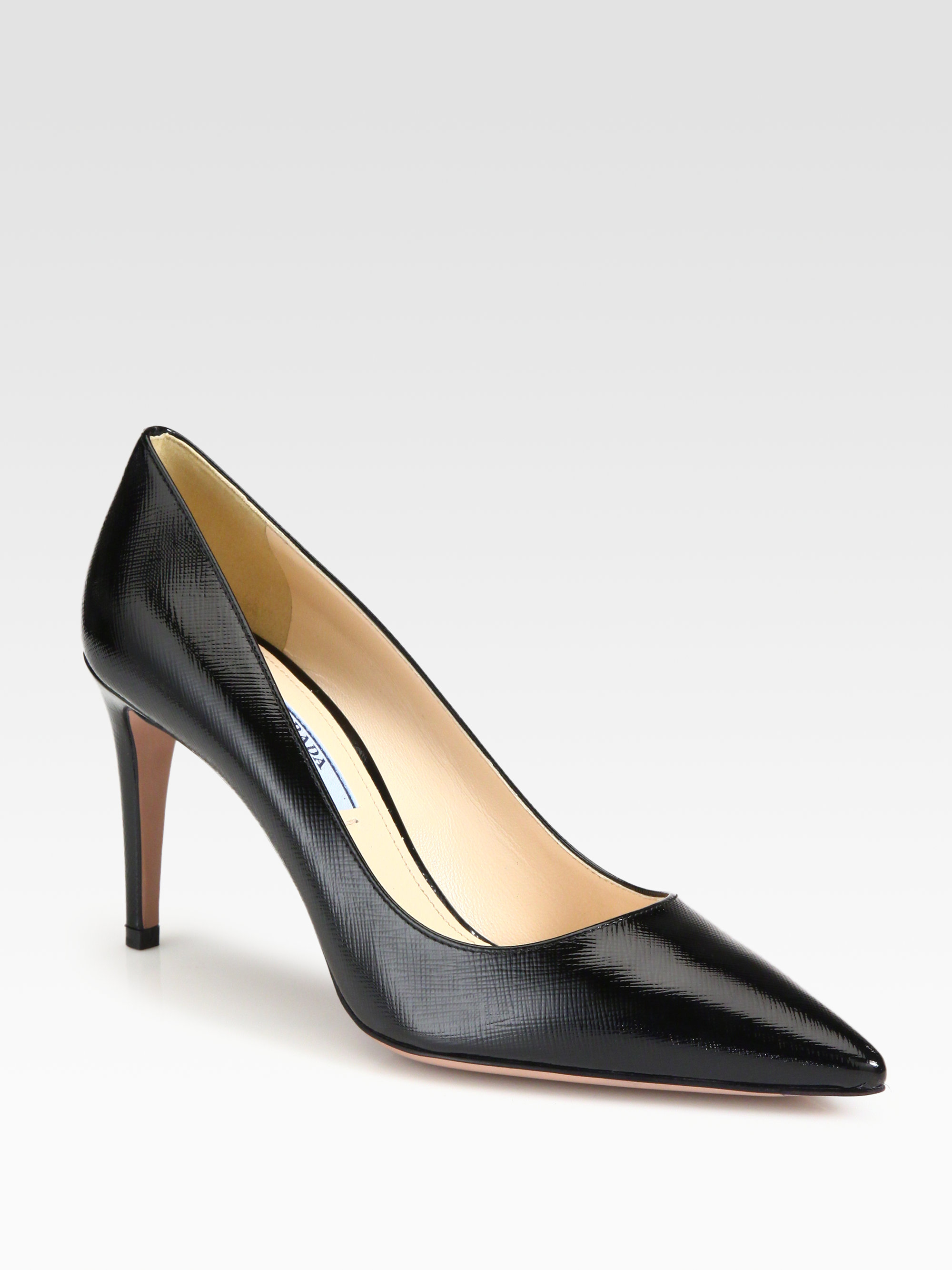 prada patent saffiano leather 85mm pumps