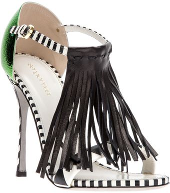 Sergio Rossi Striped Fringed Sandal - Lyst