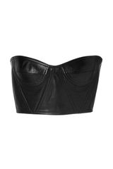 Balmain Leather Cropped Underwire Bustier in Black