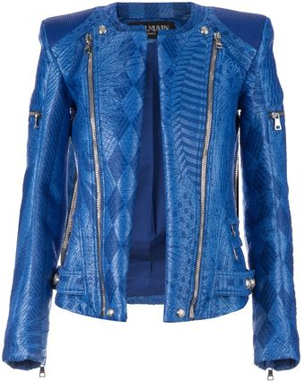 Balmain Printed Biker Jacket - Lyst