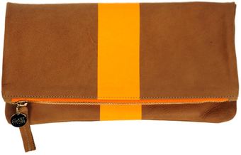 Clare Vivier Fold Over Neon Orange Stripe Clutch - Lyst