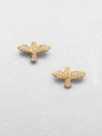 Elizabeth And James White Sapphire Bird Stud Earrings - Lyst