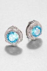 Judith Ripka Sky Blue Crystal Sterling Silver Button Earrings