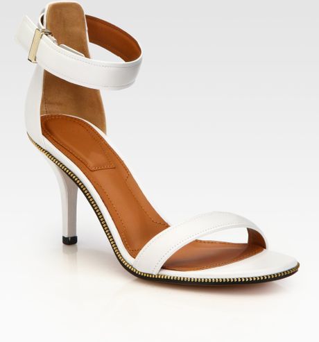 Givenchy Leather Zippertrimmed Ankle Strap Sandals in White | Lyst