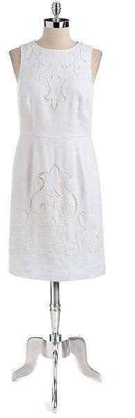 Jones New York Linen Embroidered Sheath Dress - Lyst