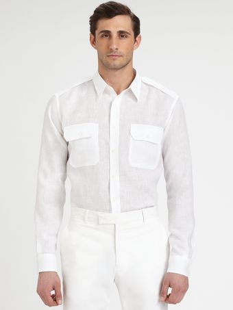 Ralph Lauren Black Label Linen Military Sportshirt - Lyst