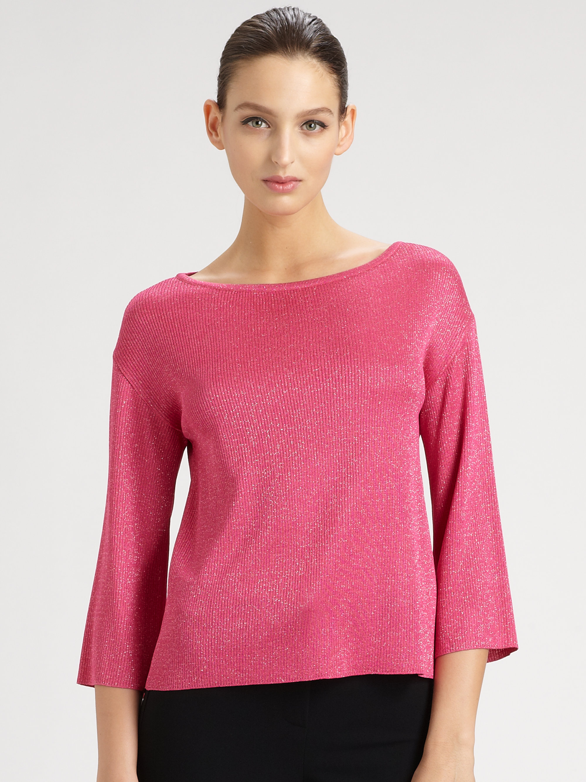 St. John Shimmer Ribknit Sweater in Pink (haute pink shimmer) Lyst