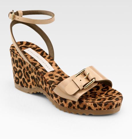 Stella Mccartney Linda Leopardprint Cork Wedge Sandals in Beige