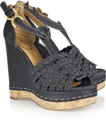 Chloé Denim Wedge Sandals - Lyst