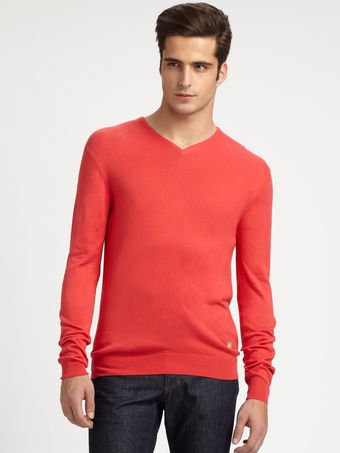 Versace Silk Vneck Sweater - Lyst