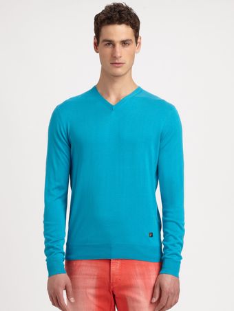 Versace Silk Vneck Sweater - Lyst