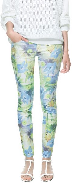 Zara Tropical Print Trousers - Lyst