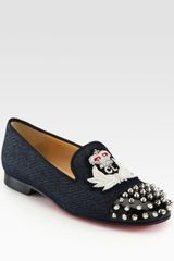  Intern Spiked Denim Patent Leather Loafers
