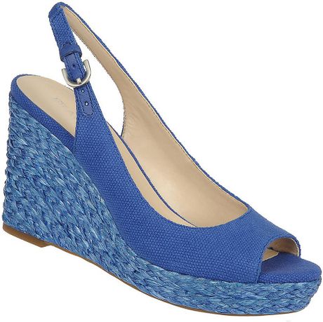 Franco Sarto Rory Canvas Slingback Wedge Sandals in Blue | Lyst