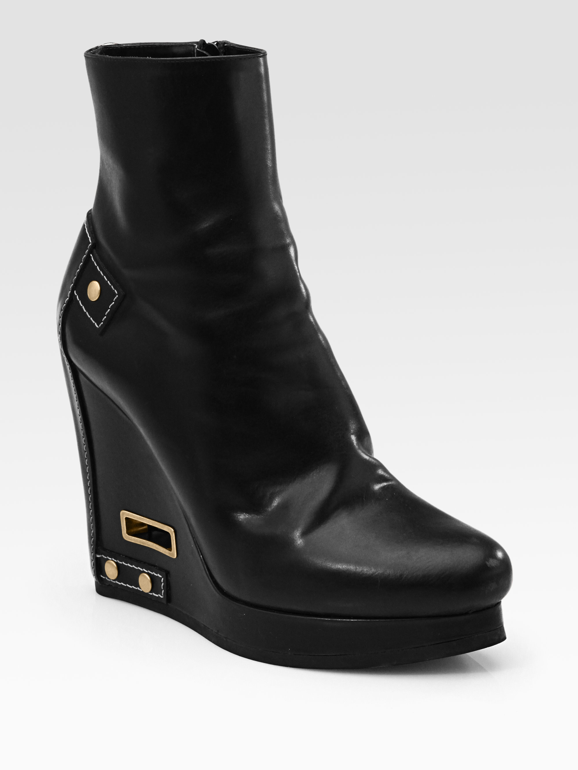 Jil Sander Leather Wedge Ankle Boots in Black Lyst