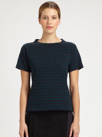 Sacai Striped Peplum Tee - Lyst