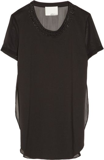 3.1 Phillip Lim Embellished Cotton Jersey and Silk Chiffon Top - Lyst