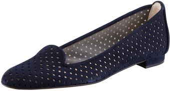 Manolo Blahnik Sharifac Perforated Suede Flat Navy - Lyst