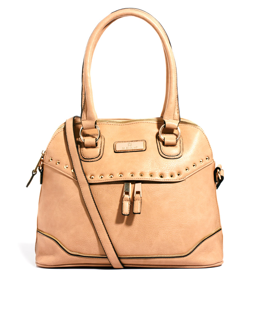 River Island Stud Front Kettle Handbag in Beige Lyst