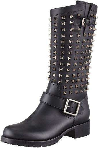 Valentino Noir Rockstud Tall Motorcycle B - Lyst