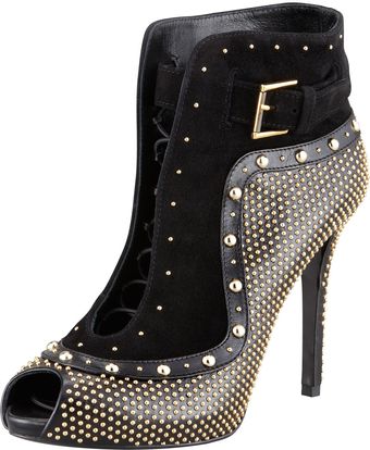 Alexander McQueen Studded Leather Laceup Bootie Black - Lyst