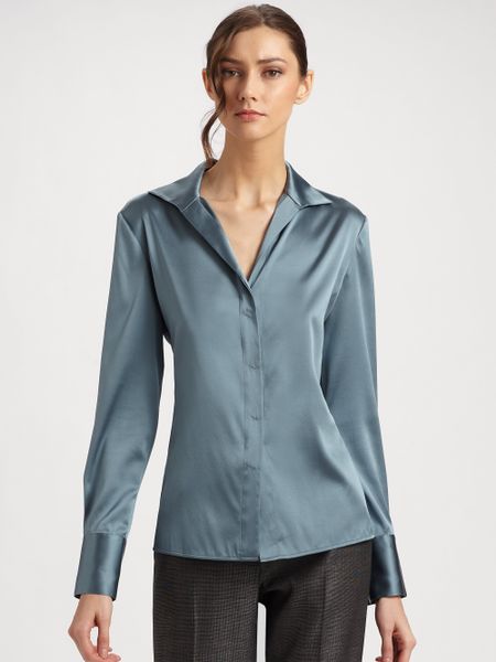 Armani Silk Charmeuse Blouse in Blue (mineral) | Lyst