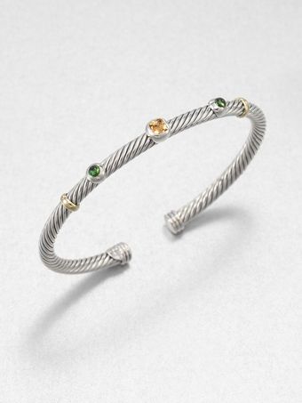 David Yurman Citrine Green Tourmaline Sterling Silver and 18k Yellow Gold Bracelet - Lyst