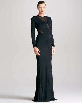 Donna Karan New York Sheerinset Longsleeve Evening Gown Black - Lyst