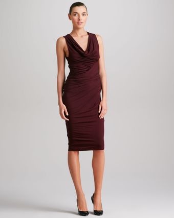 Donna Karan New York Sleeveless Draped Jersey Dress Claret - Lyst